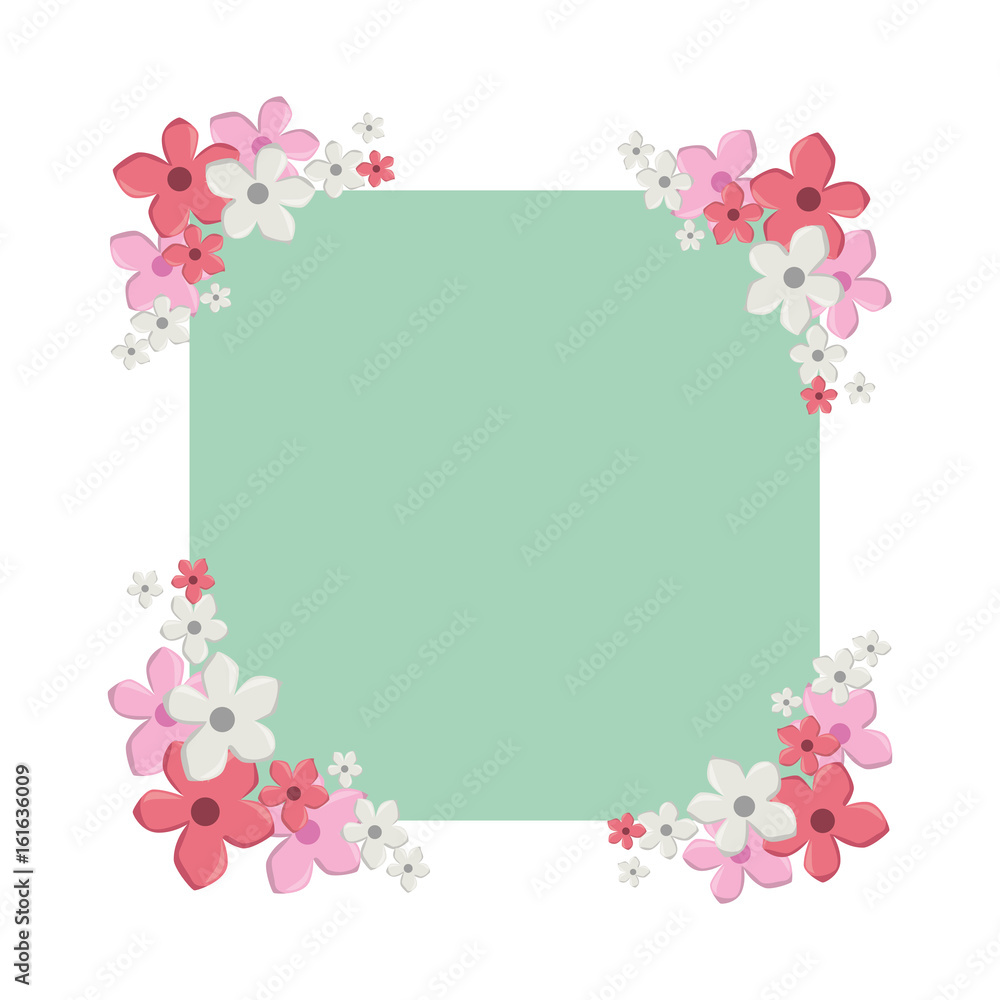 frame with decorative flowers icon over white background colorful design  vector illustration