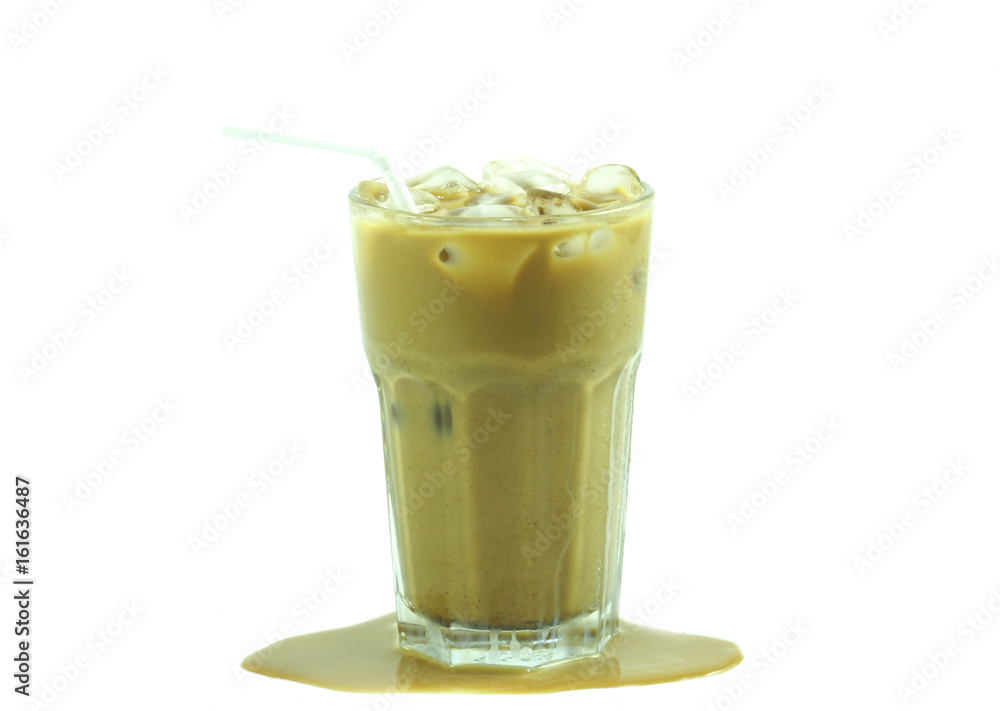 Thai ice coffee with milk isolated on white background Thai ice coffee with milk isolated on white background