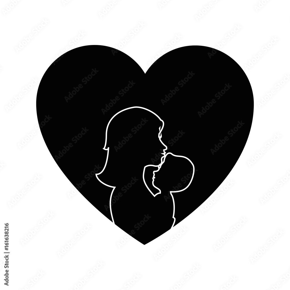 heart with mother holding a baby icon over white background vector illustration