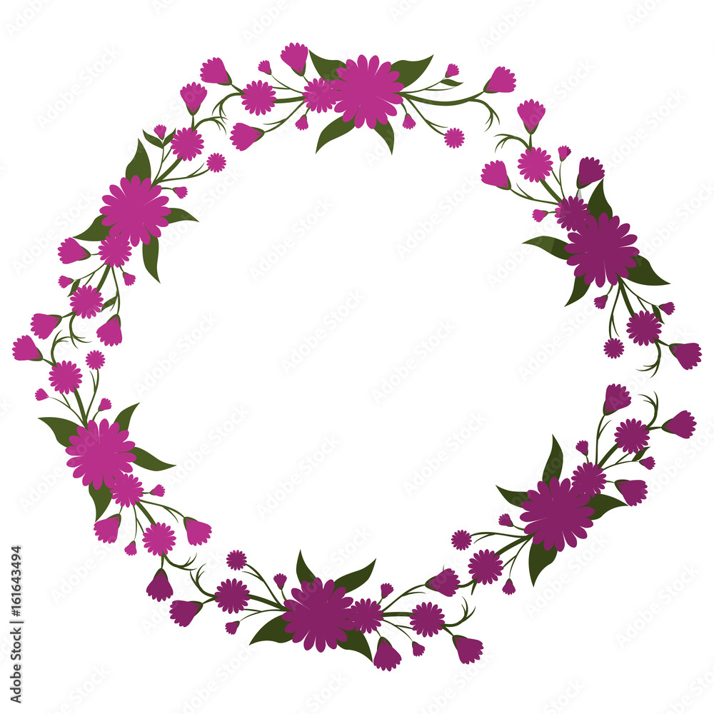 decorative frame of beautiful flowers in circle shape icon over white background colorful design vector illustration