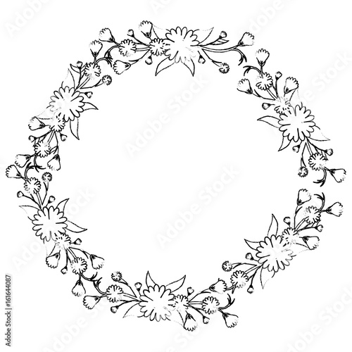 decorative frame of beautiful flowers in circle shape icon over white background vector illustration