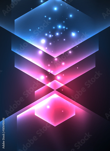 Techno glowing glass hexagons vector background