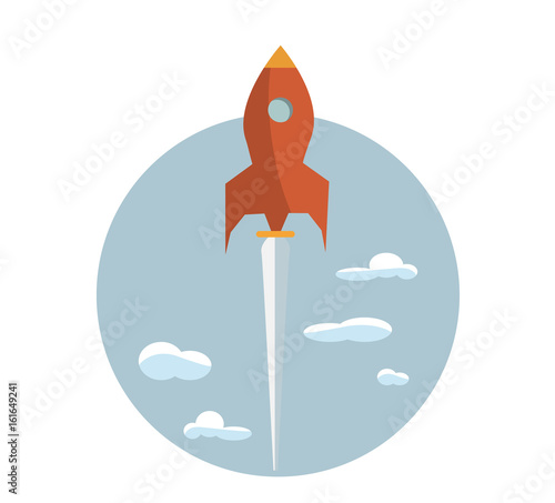 Start up new business project with rocket and clouds image, vector illustration