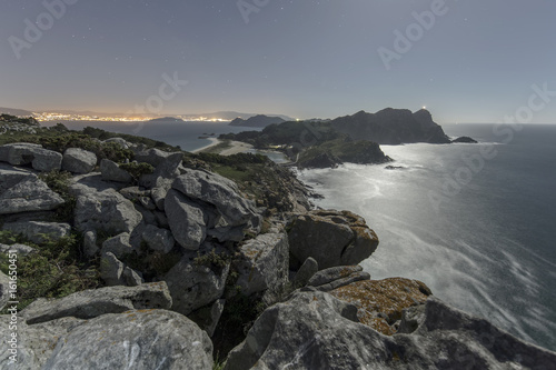 Night View of Cies Islands, National Park Maritime-Terrestrial of the Atlantic Islands, Galicia, Spain.