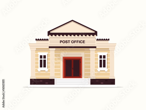 Post Office Building. Flat Design Style. 