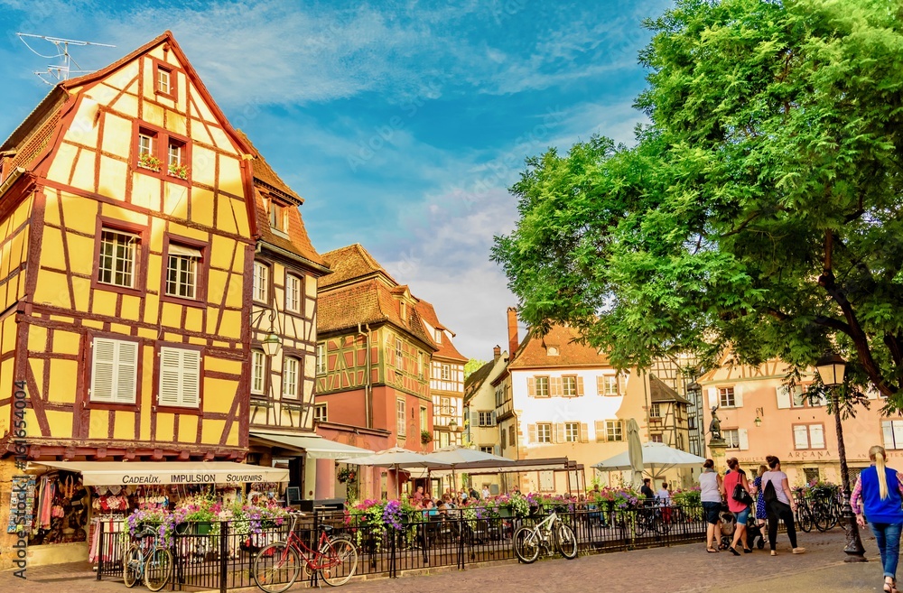 Panorama of the colorful town of France in the Alsace region Colmar