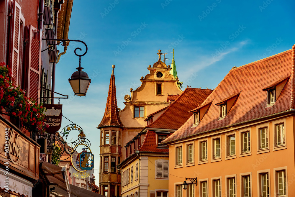 Panorama of the colorful town of France in the Alsace region Colmar