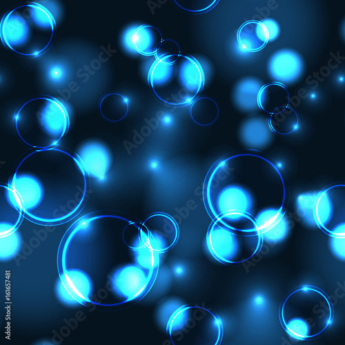 Neon blue bokeh effect seamless pattern