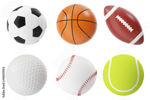 Sports balls 3d illustration set. Basketball  soccer  tennis  football  baseball and golf
