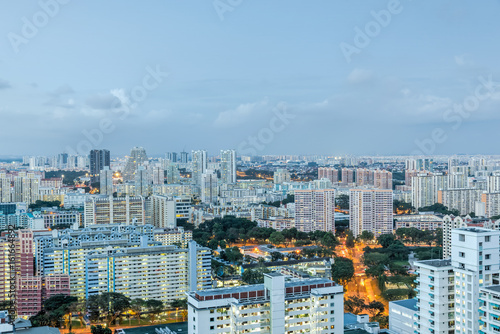 Public residential condominium building complex at Toa Payoh neighborhood in Singapore. Aerial view at twilight. photo