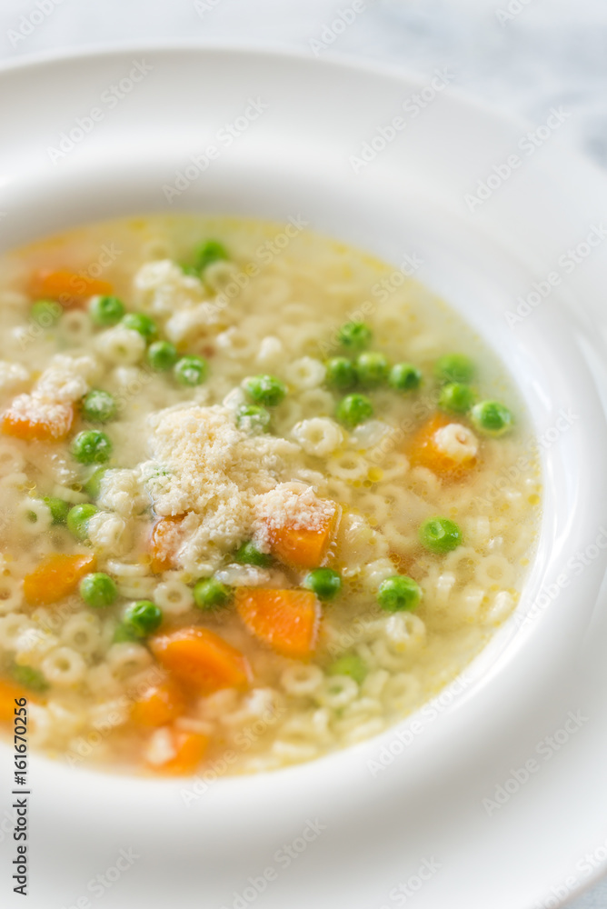 Italian chicken pasta soup with parmesan