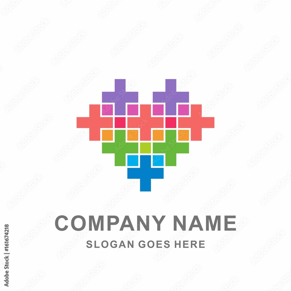 Obraz premium Heart Love Cross Medical Pharmacy Safety Care Hospital Clinic Business Company Stock Vector Logo Design Template 