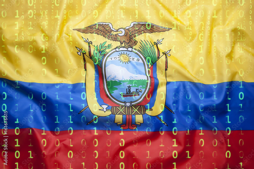 Binary code with Ecuador flag, data protection concept