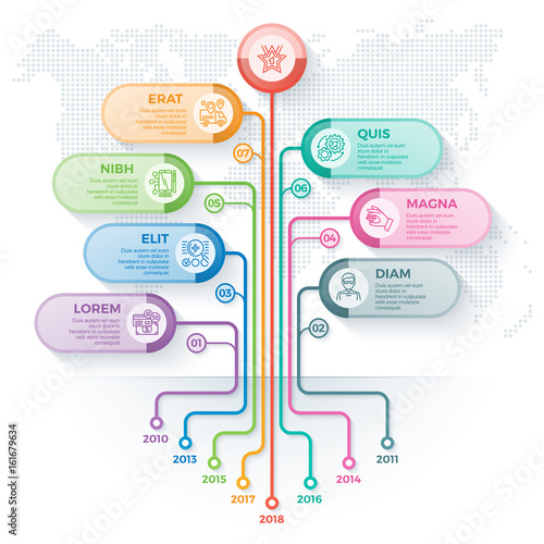 Tree infographics template with 7 branches options and root. Tre
