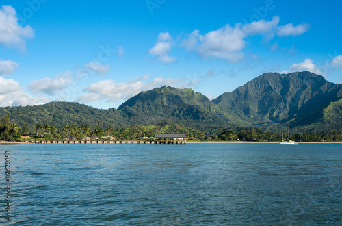 Afternoon view of Hanalei Bay and Pier on Kauai Hawaii