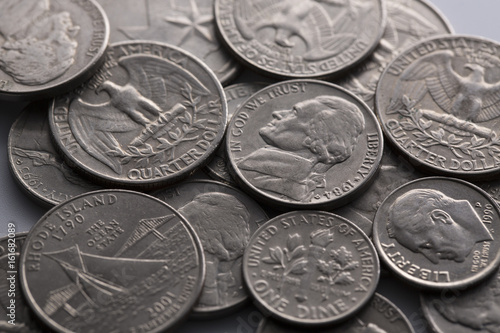 Close-up shot of american coins pile.