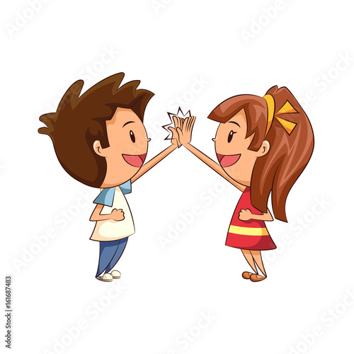 Children high five, boy, girl