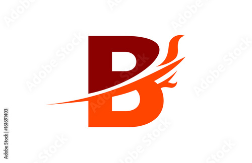 B Red Fire Swoosh Flame Letter Logo photo