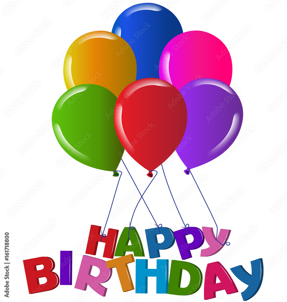 Happy birthday with balloons graphic illustration vector logo 