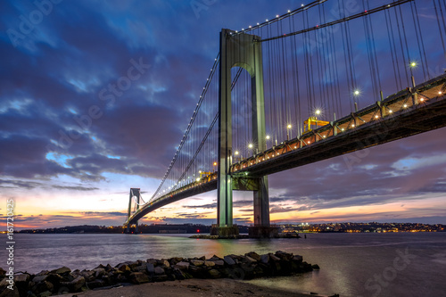 Verrazano-Narrows bridge in Brooklyn and Staten Island, NYC after sunset photo