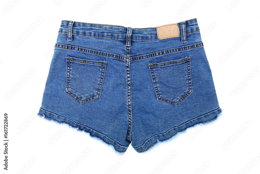 one short blue jeans isolated on white one short blue jeans isolated on white