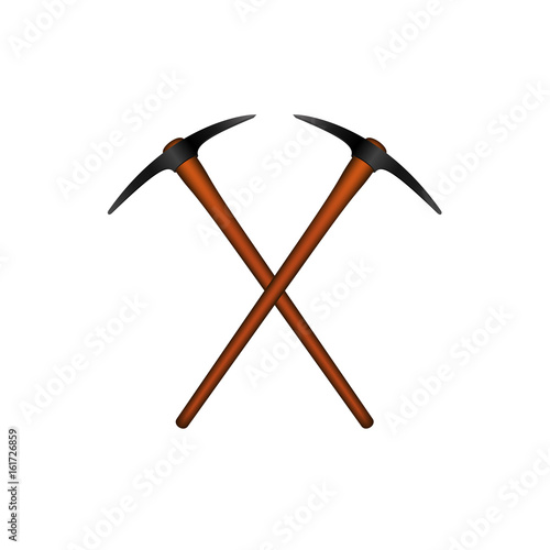 Two crossed mattocks in black design with wooden handle