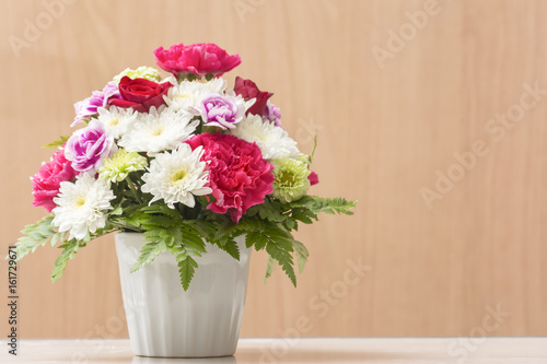 Wallpaper Mural Bouquet Flowers in Vase on Table Wooden background. Torontodigital.ca