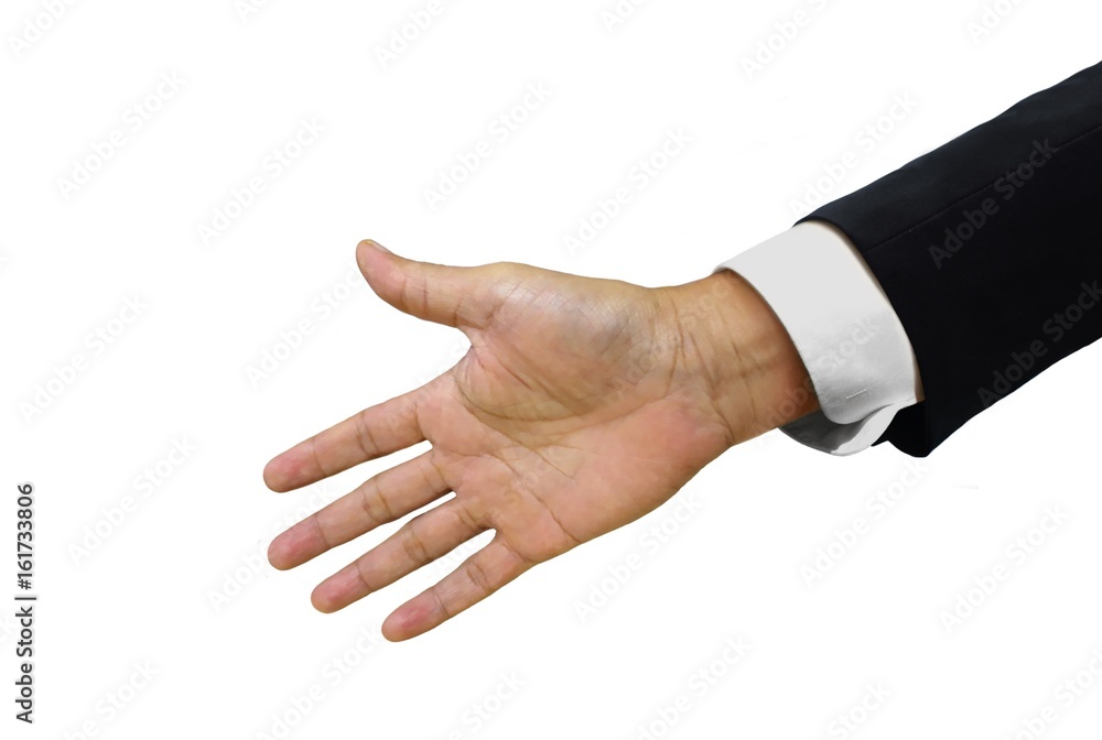 Open handshake isolated on white background
