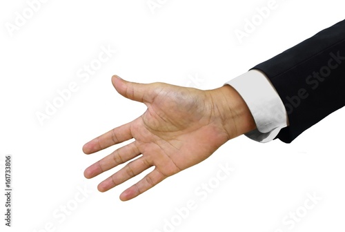 Open handshake isolated on white background