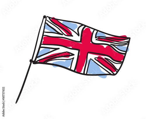 Great Britain flag hand drawn isolated icon. English culture element, patriotic vector illustration.