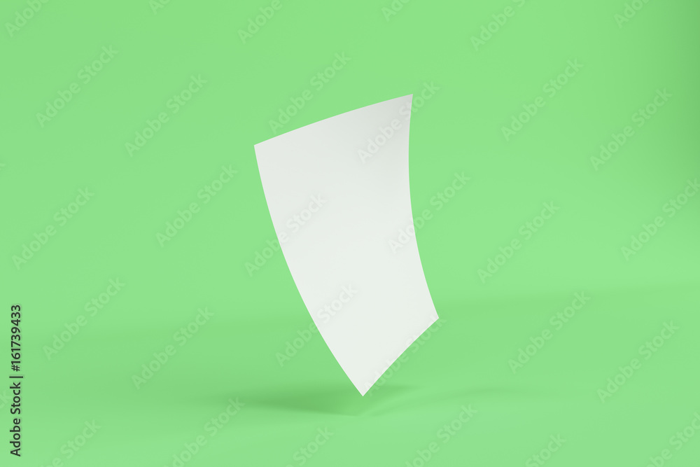 Blank white bended flyer mockup on green background