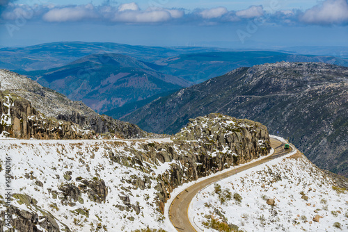 Landscape with snow in the Serra da Estrela mountains. County of Guarda. Portugal photo