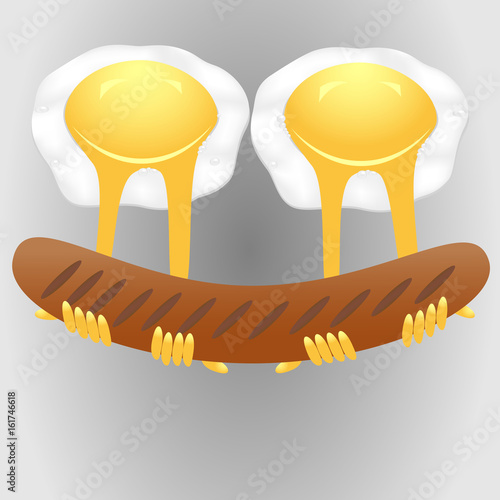 Fried eggs and sausage grilled / fried eggs smiley / vector