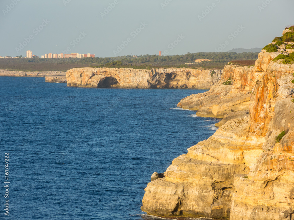 Landscape of the beautiful bay of Cala Estany d'en Mas with a wonderful turquoise sea, Cala romantica, Porto Cristo, Majorca, Spain
