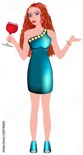 White Woman Teal Dress