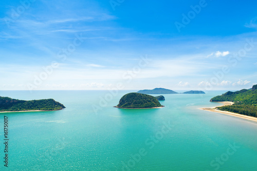 Aerial view of beautiful turquoise sea water and the islands