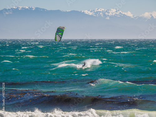 Kite surfer in action on a windy day