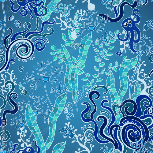 Vector underwater seaweed seamless pattern