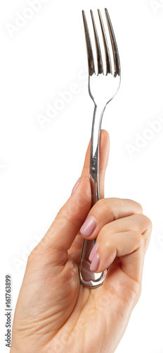 hand with fork on a white background