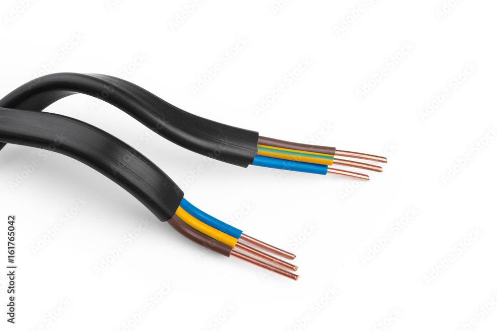 Electric screened cable with many wires isolated on white Electric screened cable with many wires isolated on white