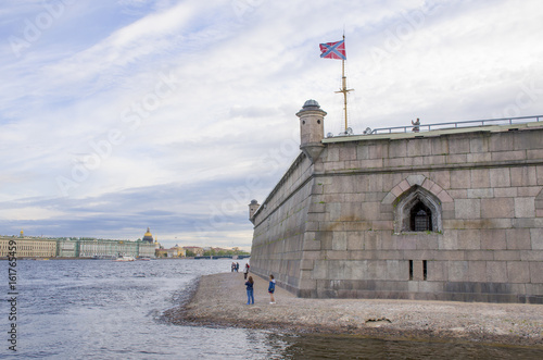 Place of interest of the city of St. Petersburg Pyotr and Pavel's fortress on the river bank Neva
