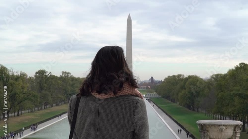 Woman Looking at Washington Monument in Washington DC