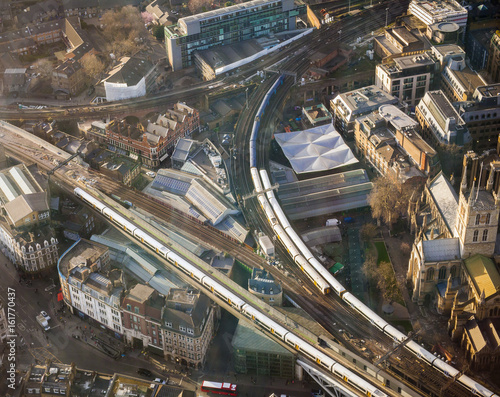 railway and trains, aerial view in London city