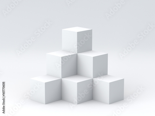 White cube boxes on dark background for display. 3D rendering. 