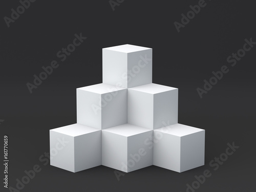 White cube boxes on dark background for display. 3D rendering.  