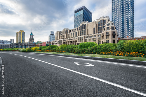 Empty downtown street intersection,shot in Shanghai,China.