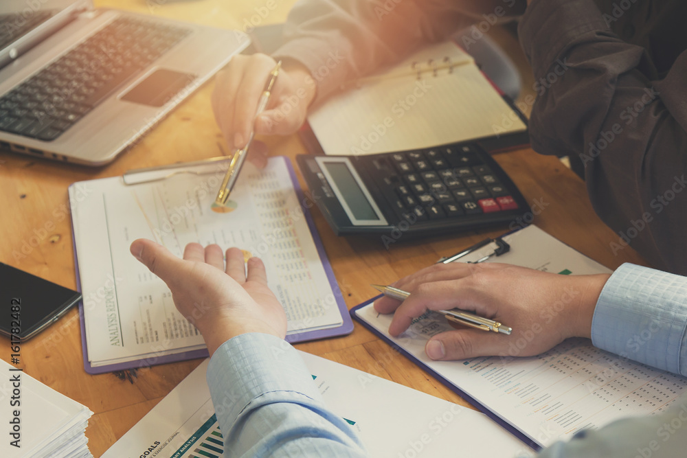 Business concept of office working with analysis chart, Vintage effect Business concept of office working with analysis chart, Vintage effect
