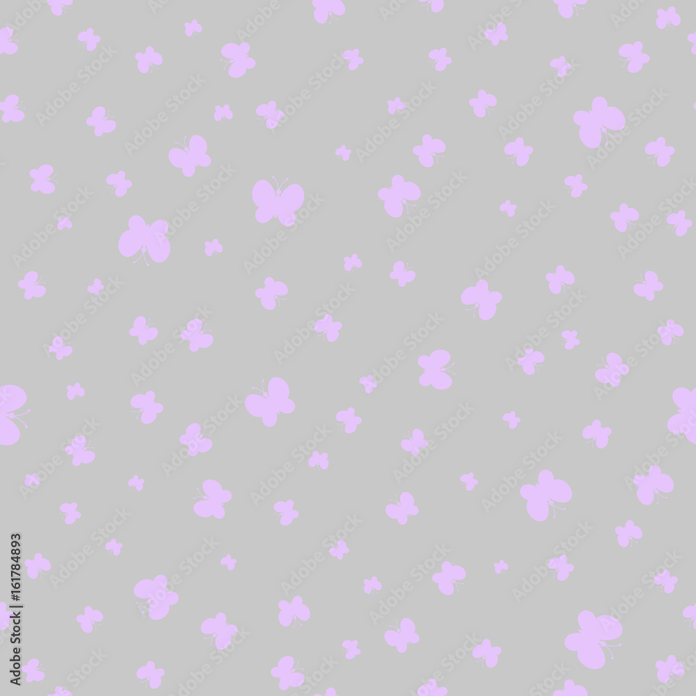 pink butterflies on gray background. vector seamless pattern. simple baby background
