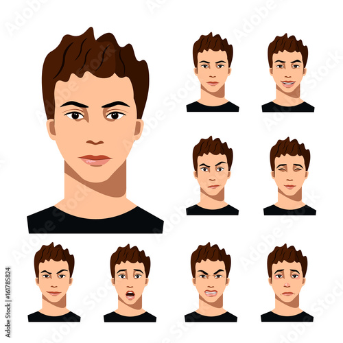 Set of male facial emotions.