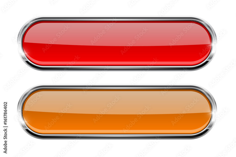 Set of red oval glass buttons with metal frame Set of red oval glass buttons with metal frame